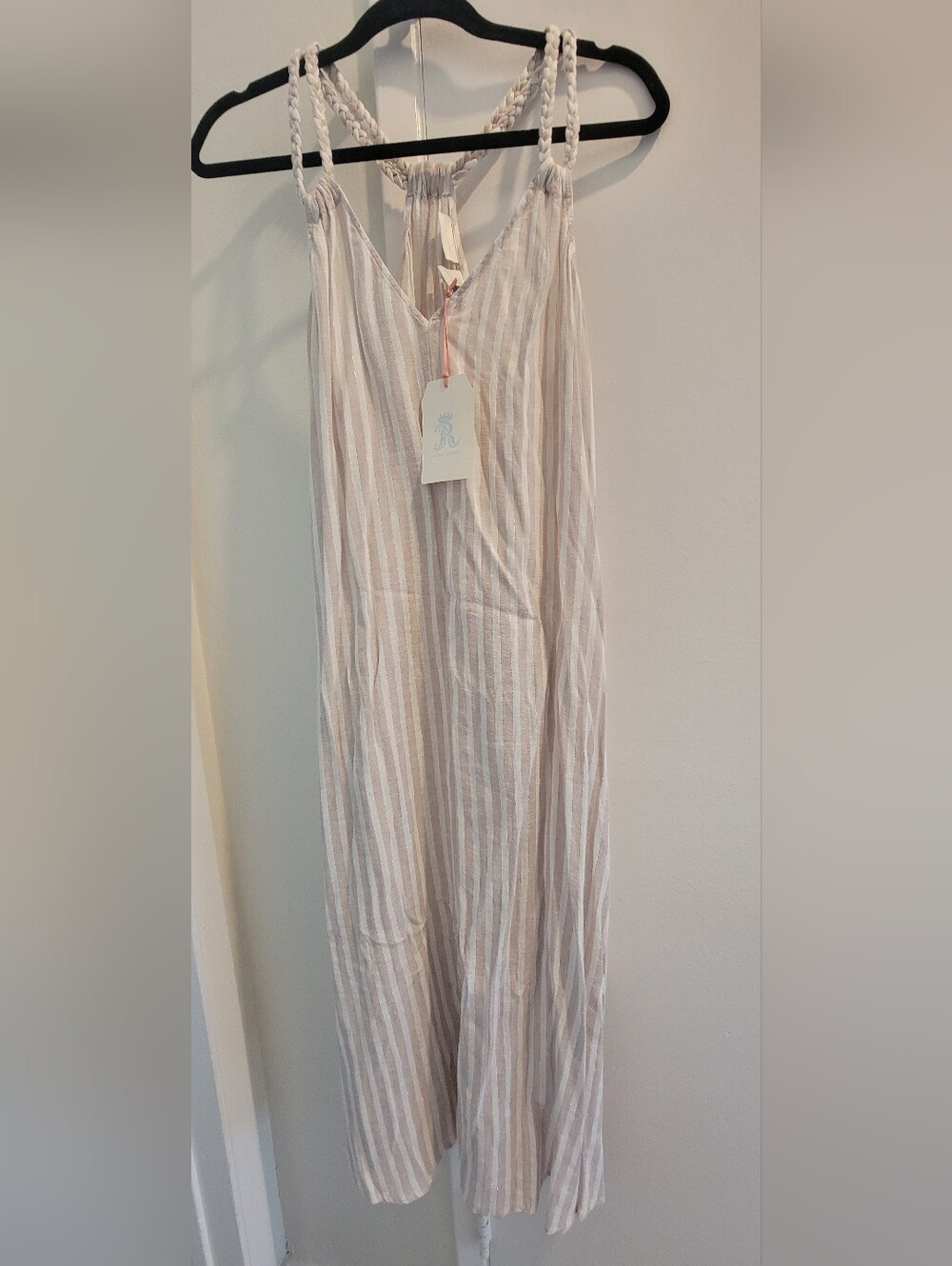 Striped Linen-Blend Midi-Maxi Coverup — Cream & White M